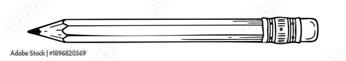 A sleek line drawing of a classic writing pencil with a pointed tip and an eraser, ideal for school supplies inventory, academic presentations, or marketing campaigns.