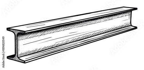 Industrial structural steel Ibeam profile with sketch aesthetic for engineering blueprints and building construction, perfect for technical diagrams and material supply catalogs.
