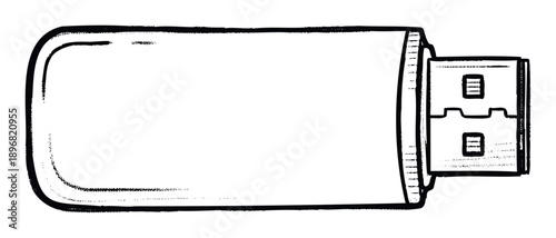 Rough handdrawn USB flash drive sketch depicting modern digital data storage technology for computing education and electronic device graphics