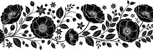  described features a repeatable floral pattern that showcases a variety of botanical elements, creating a visually appealing and harmonious design