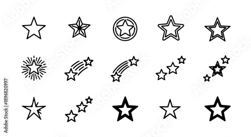 Black star icons and shapes, vector illustrations for overlay, texture, or design element, isolated on transparent background, png