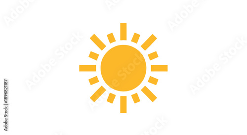 Bright yellow sun icon on white background, simple vector illustration.