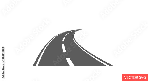 Curving asphalt road with white lines, vector graphic