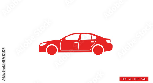 Red Sedan Car Icon, Flat Vector Design