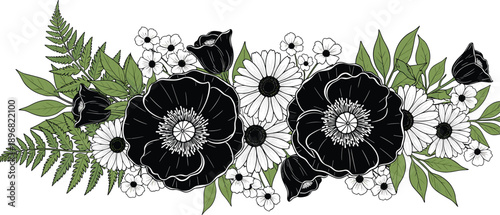 escribed features a beautifully composed floral arrangement that combines various elements to create a visually striking and harmonious design.