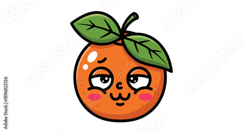 Cartoon Orange Fruit with Leaves and Expressive Face.