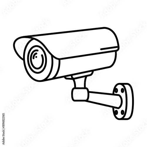 Cctv security camera mounted on wall bracket surveillance system black and white line drawing safety and protection concept