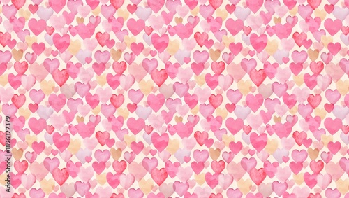 Watercolor pink hearts pattern on cream background