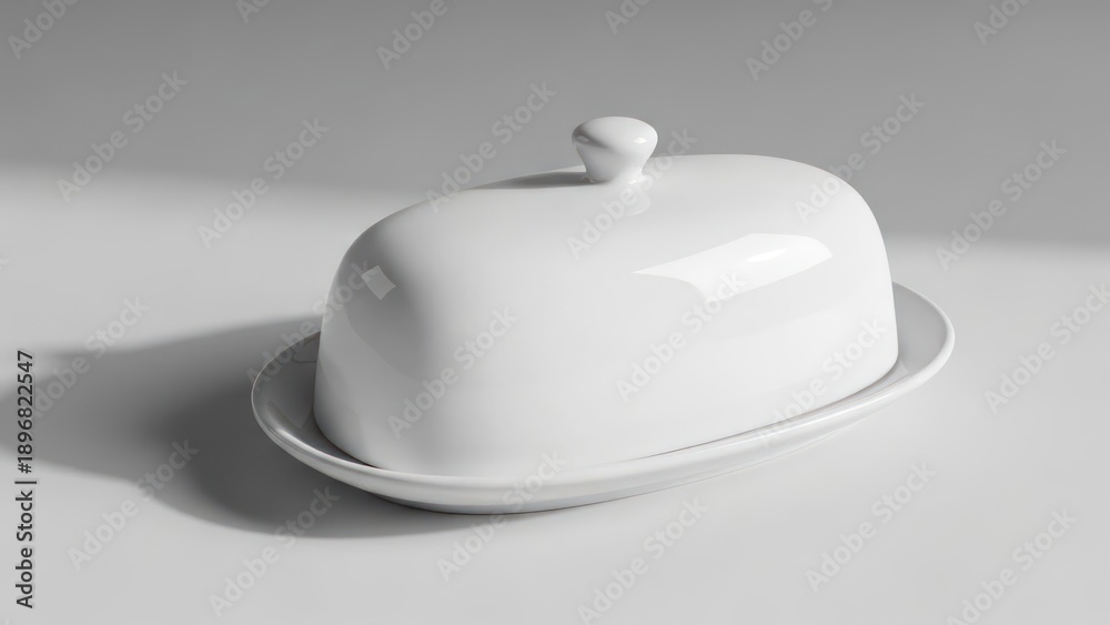 Fototapeta premium White ceramic butter dish isolated on white background minimalist design food photography