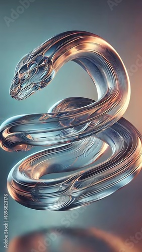Shiny metal snake sculpture closeup.