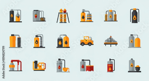 Collection of industrial factory and oil gas icons.