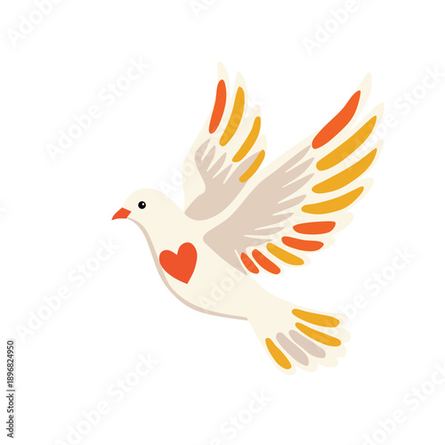 world peace day illustration with dove, sunflower, heart. Poster with symbol. Hand drawn vector illustration