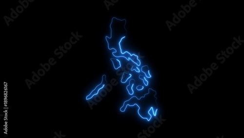 Blue Neon Outline of the Philippines Archipelago on Black Background geography