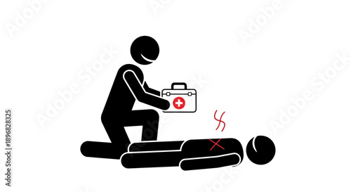 First Aid Assistance for Unconscious Person Icon.