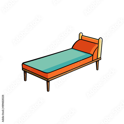 Cartoon style single bed with headboard and on transparent background