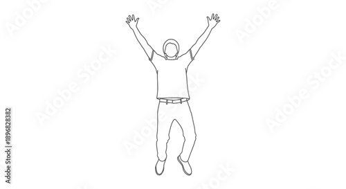 dynamic line art illustration of a person jumping with arms raised symbolizing joy celebration success and freedom for energetic design projects.