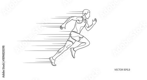 line art illustration of a male runner sprinting forward with speed lines symbolizing swift movement athleticism and competitive sports.