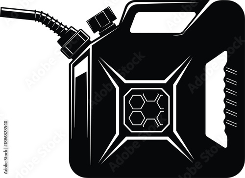 Vector illustration of a black jerrycan for gasoline and fuel storage isolated on white background for automotive or industrial engine backup.