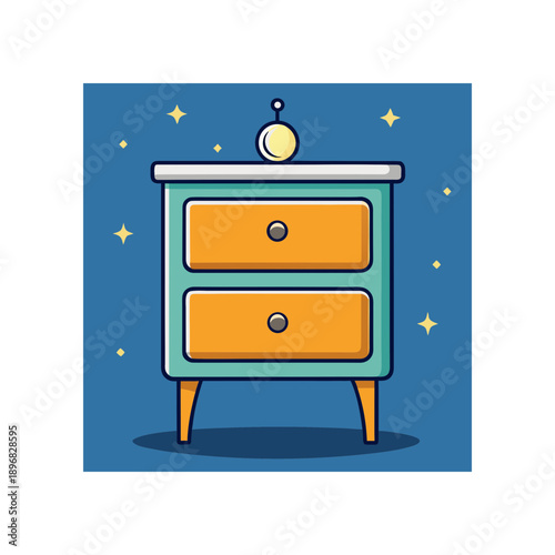 Illustration of a bedside table at night on transparent background