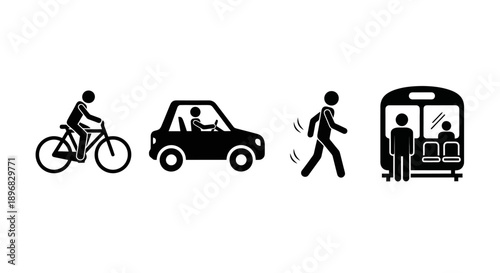Icons representing different modes of transportation and pedestrian activity.