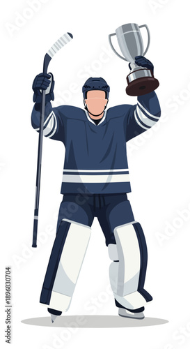 Canvas Print Ice Hockey Champion Goalie Celebrating Victory with Trophy and Stick Sports Cham