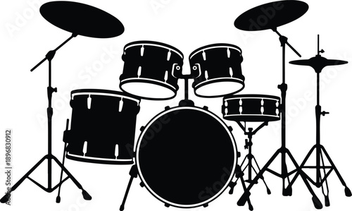 Drum Kit Outline Illustration  Cymbals and Percussion Instruments Silhouette