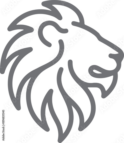 Gray lion head profile illustration with flowing mane lines  animal symbol