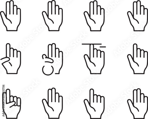 Set of human hands icons in different positions for design and communication purposes online