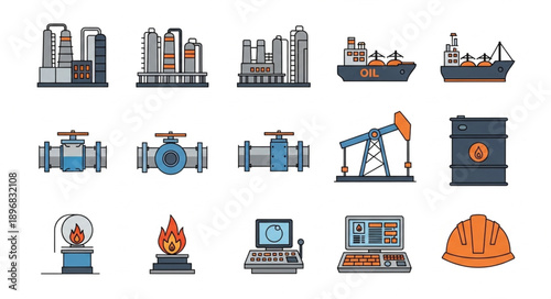 Collection of industrial oil and gas industry equipment icons.