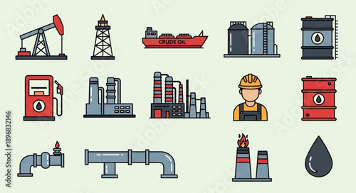 Collection of Industrial Oil and Gas Industry Icons.