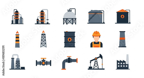 Collection of industrial oil and gas industry icons.