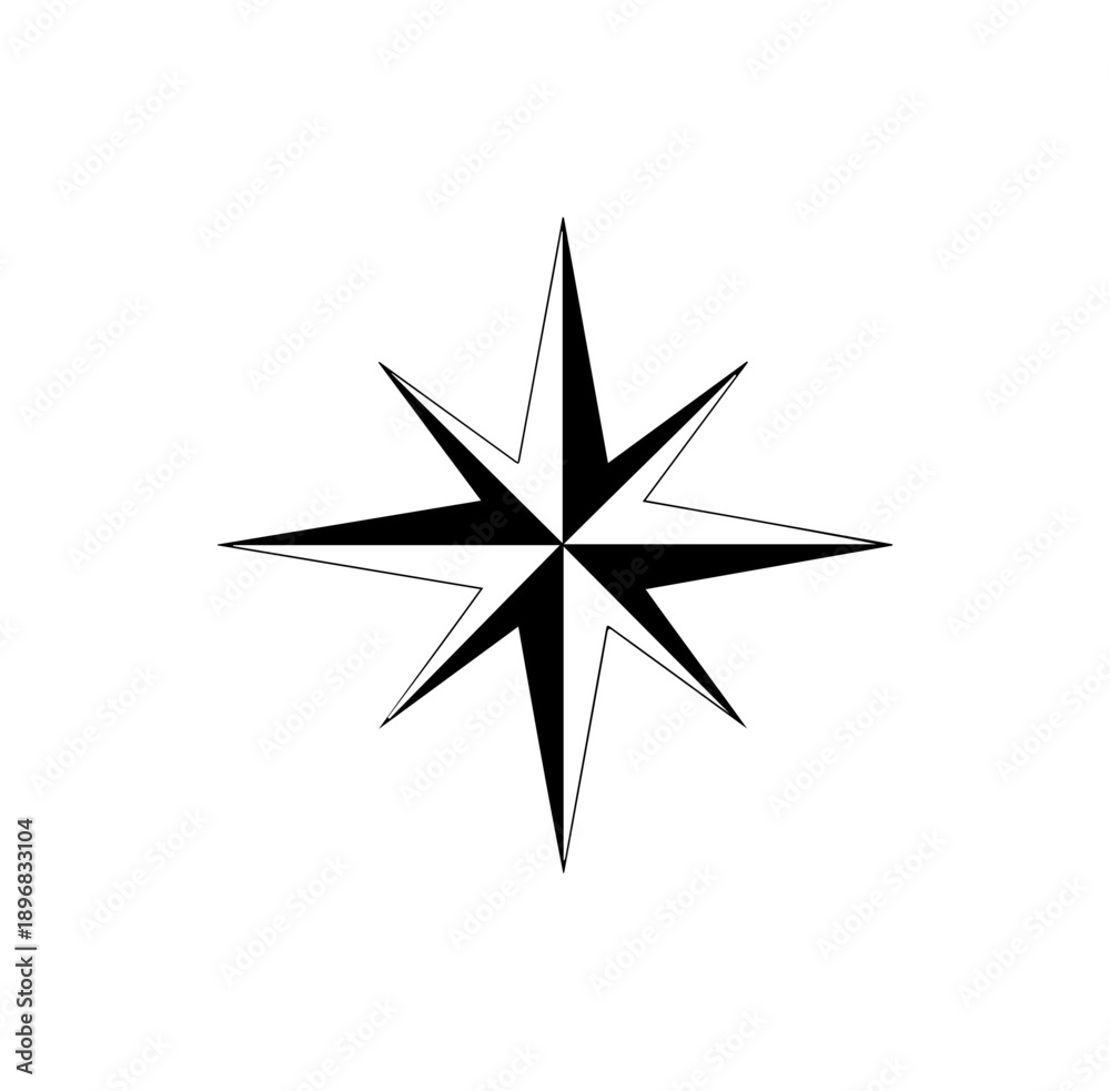 Fototapeta premium Minimalist Black Compass Rose Vector Icon