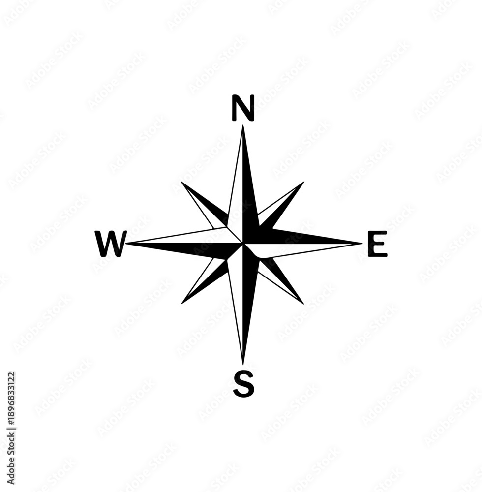 Fototapeta premium Minimalist Black and White Compass Vector Icon