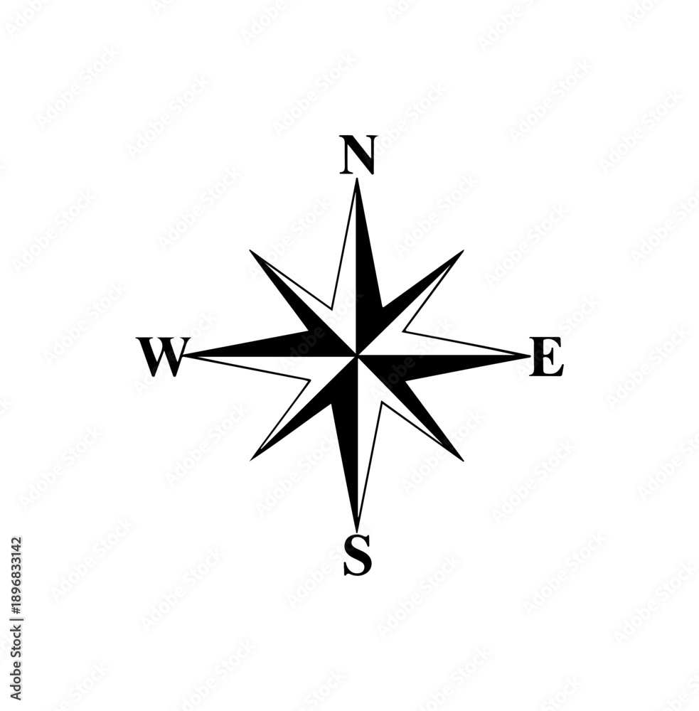 Fototapeta premium Minimalist Black and White Compass Vector Icon
