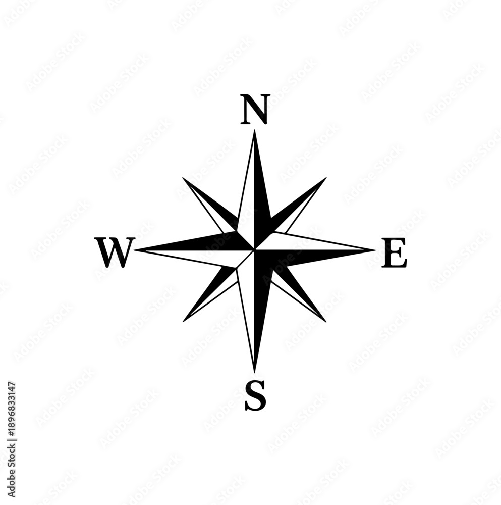 Naklejka premium Minimalist Black and White Compass Vector Icon