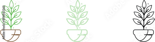 Collection of potted plant icons minimalist line art design for nature and growth concepts isolated on white background