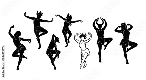 expressive dancers silhouettes in dynamic poses showcasing energetic movement and performance art ideal for design elements and creative projects