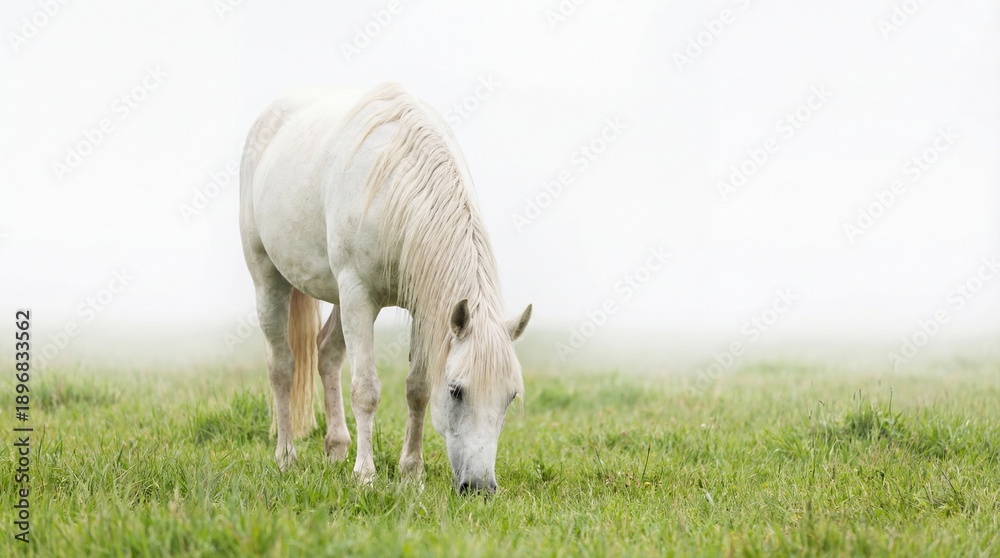 Naklejka premium horse, grass, grazing,white, green