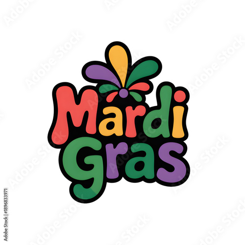 Vibrant Mardi Gras celebration logo with colorful festive text