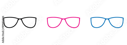 Three colorful eyeglass frame outlines vector icon set
