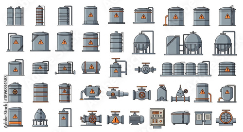 Collection of Industrial Storage Tanks and Equipment.