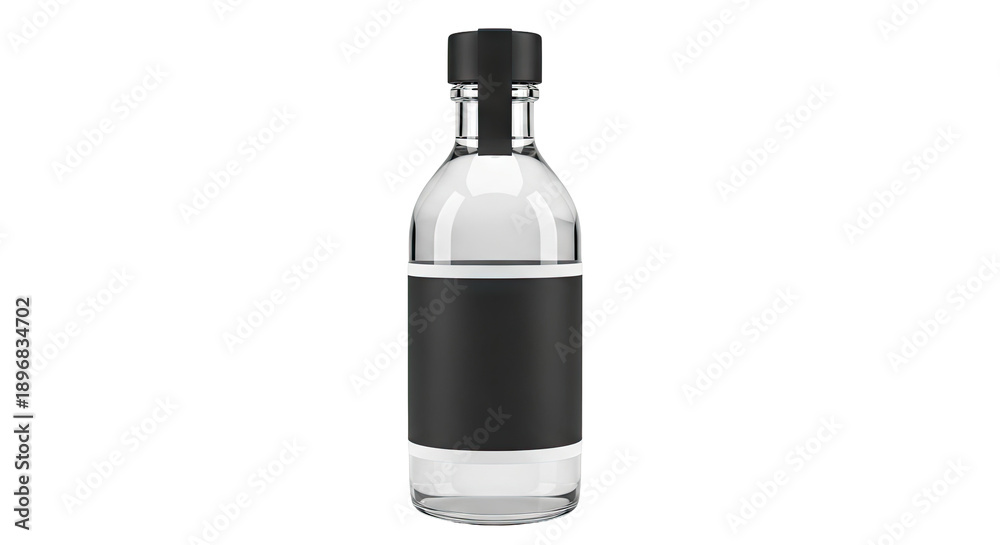 Fototapeta premium Clear Glass Bottle with Black Label and Cap