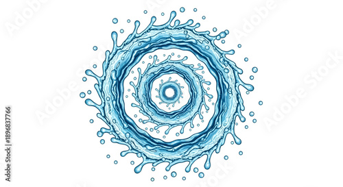 Circular water splash with ripples and droplets viewed from directly above