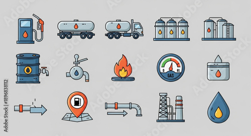 Collection of oil and gas industry icons and symbols.
