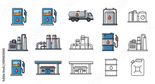 Collection of oil and gas industry icons and symbols.