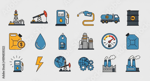 Collection of oil and gas industry icons and symbols.