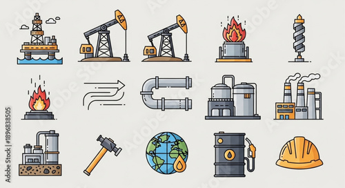 Collection of oil and gas industry icons and symbols.