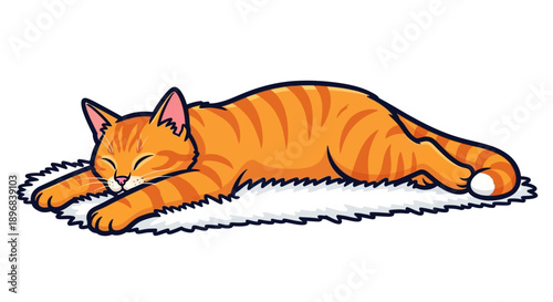 Orange Cat Lying Down Sleeping Peacefully.