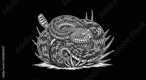 Coiled Venomous Snake with Rattlesnake Tail.