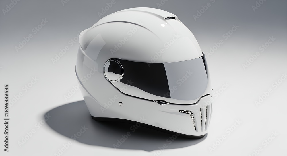 Fototapeta premium Sleek White Motorcycle Helmet with Dark Visor on a Clean Background.